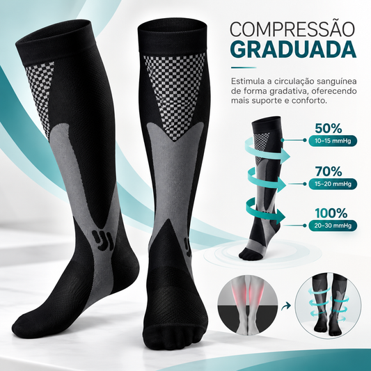 Meia de compressão PasseLeve com compressão graduada de até 20-30 mmHg