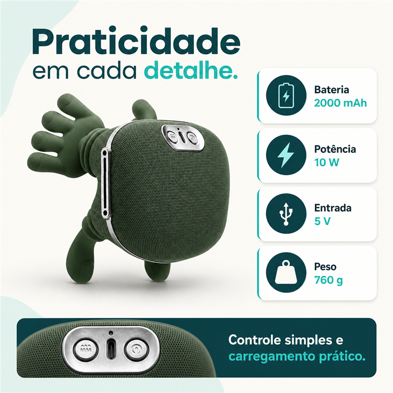 Especificações do MobiTouch com bateria, potência, entrada e peso