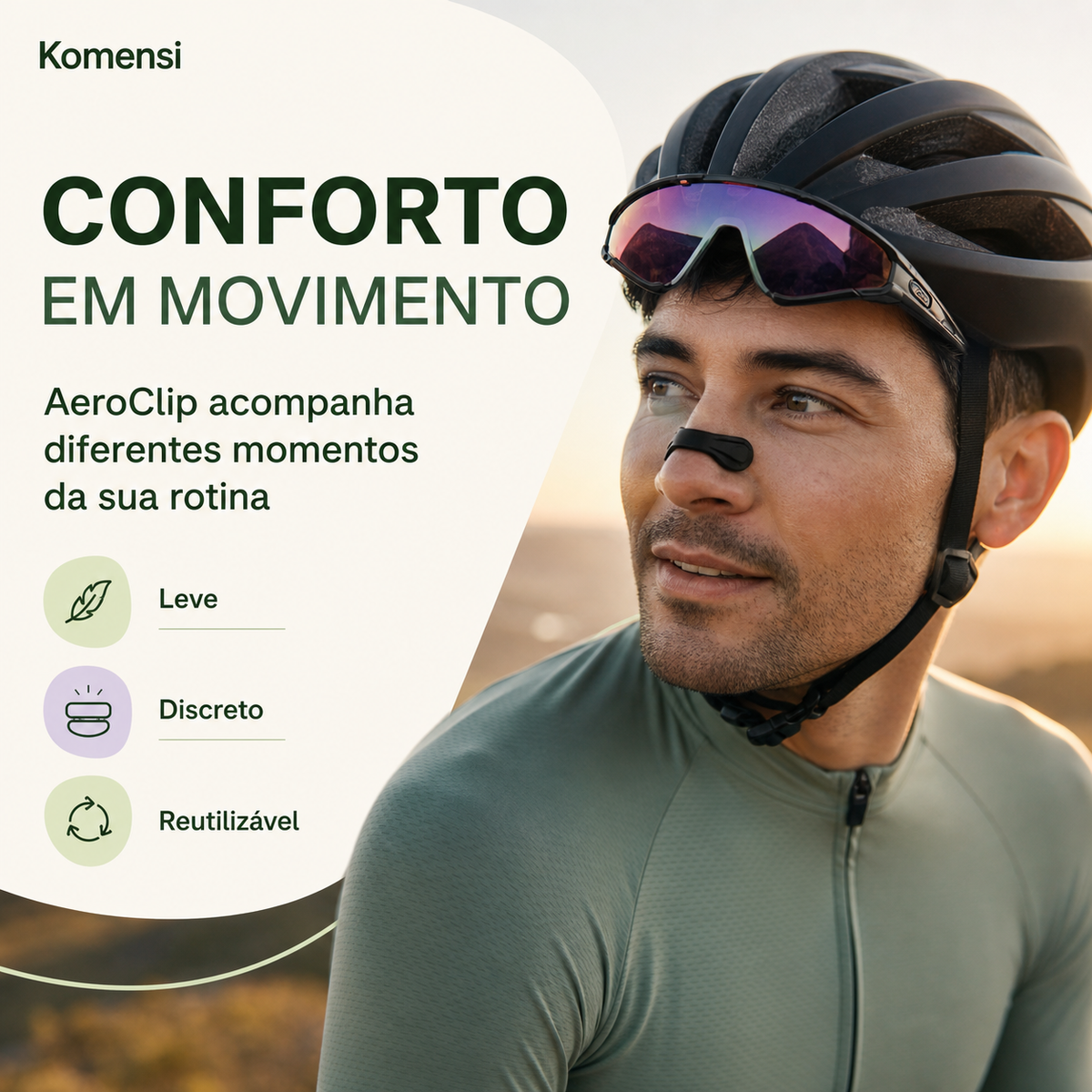 Ciclista usando o AeroClip durante atividade física ao ar livre