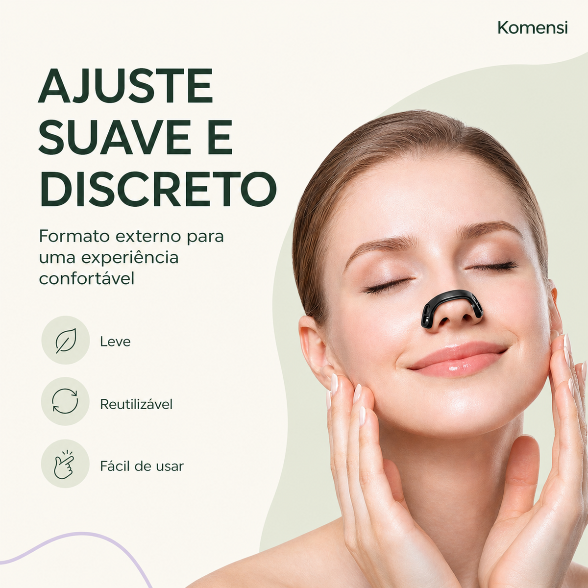 Mulher usando o AeroClip com ajuste externo suave e discreto