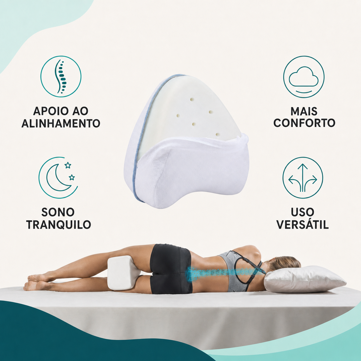 Benefícios e posicionamento do travesseiro Entrela entre as pernas