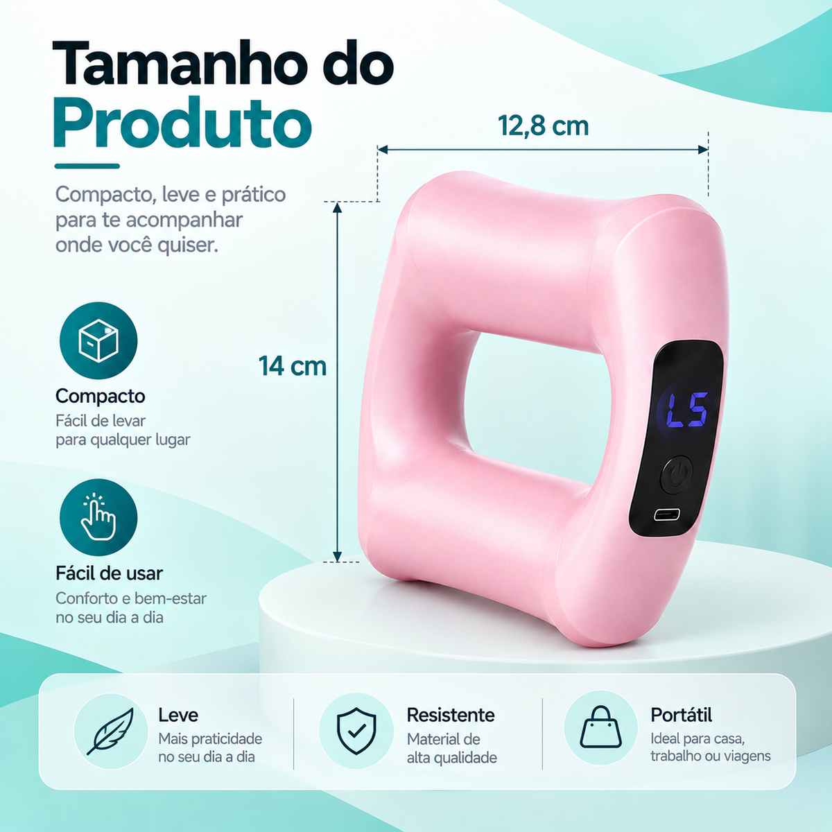 Dimensões do anel de massagem BodyShape: 12,8 cm de largura por 14 cm de altura