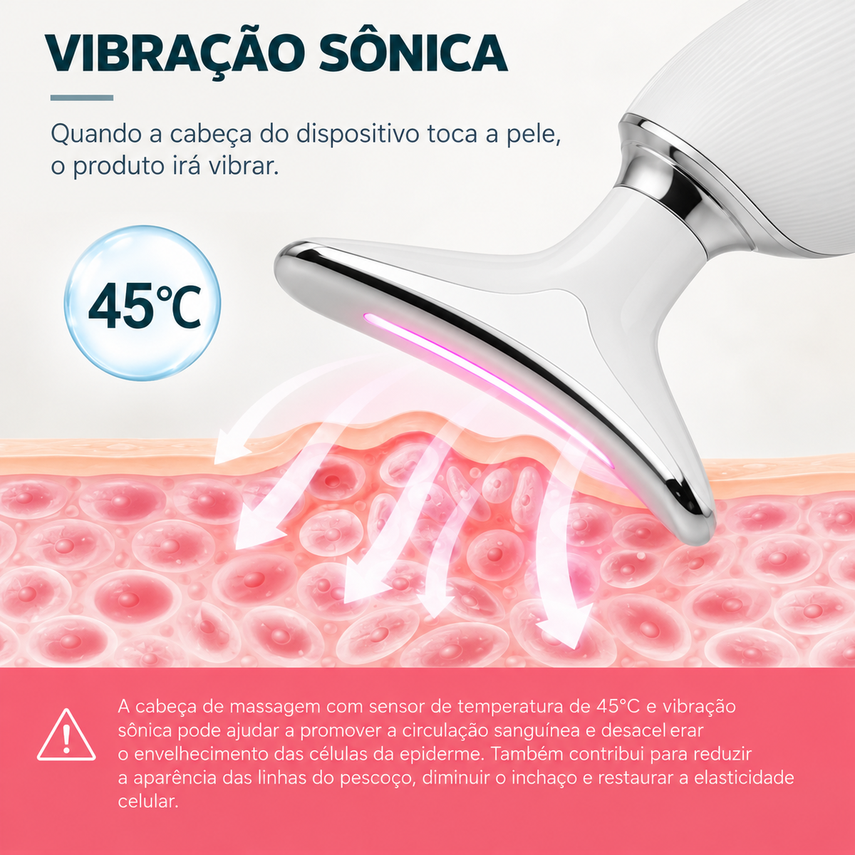 FaceMassager - vibração sônica e cabeça de massagem com sensor de temperatura de 45°C