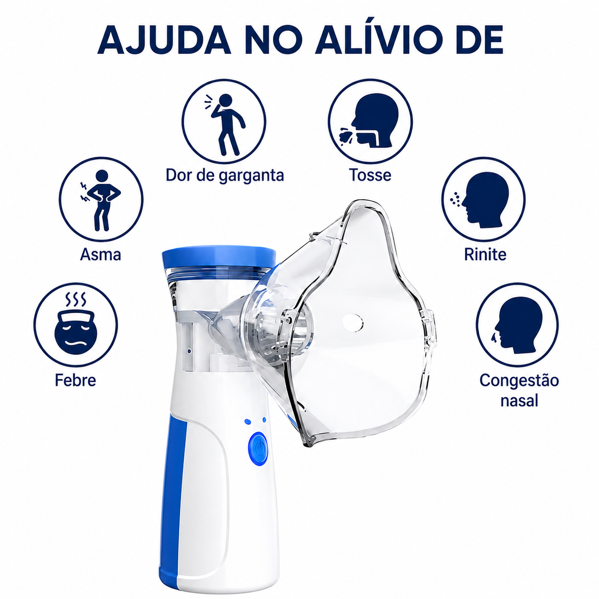 NebuGo apresentado com situações de desconforto respiratório em que a nebulização pode ser indicada
