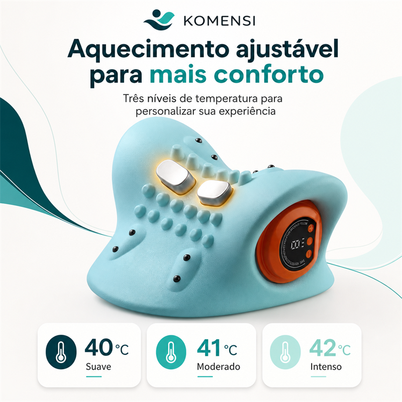 Massageador cervical RelaxPleno com três níveis de aquecimento ajustável de 40 a 42 graus