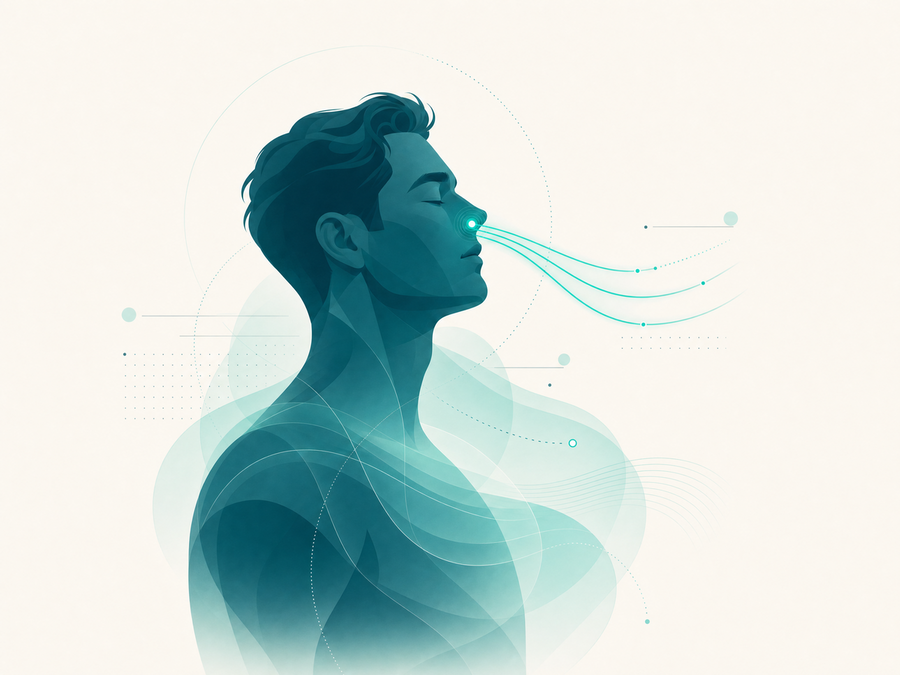 Ilustração tecnológica representando o fluxo de ar pelo nariz
