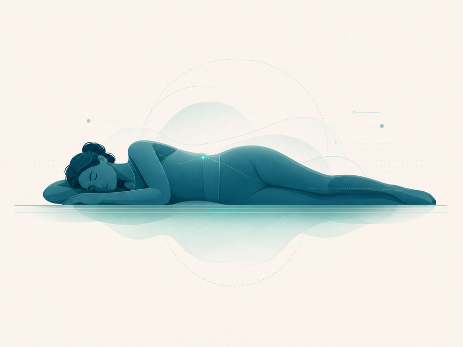 Ilustração tecnológica de uma mulher dormindo de lado