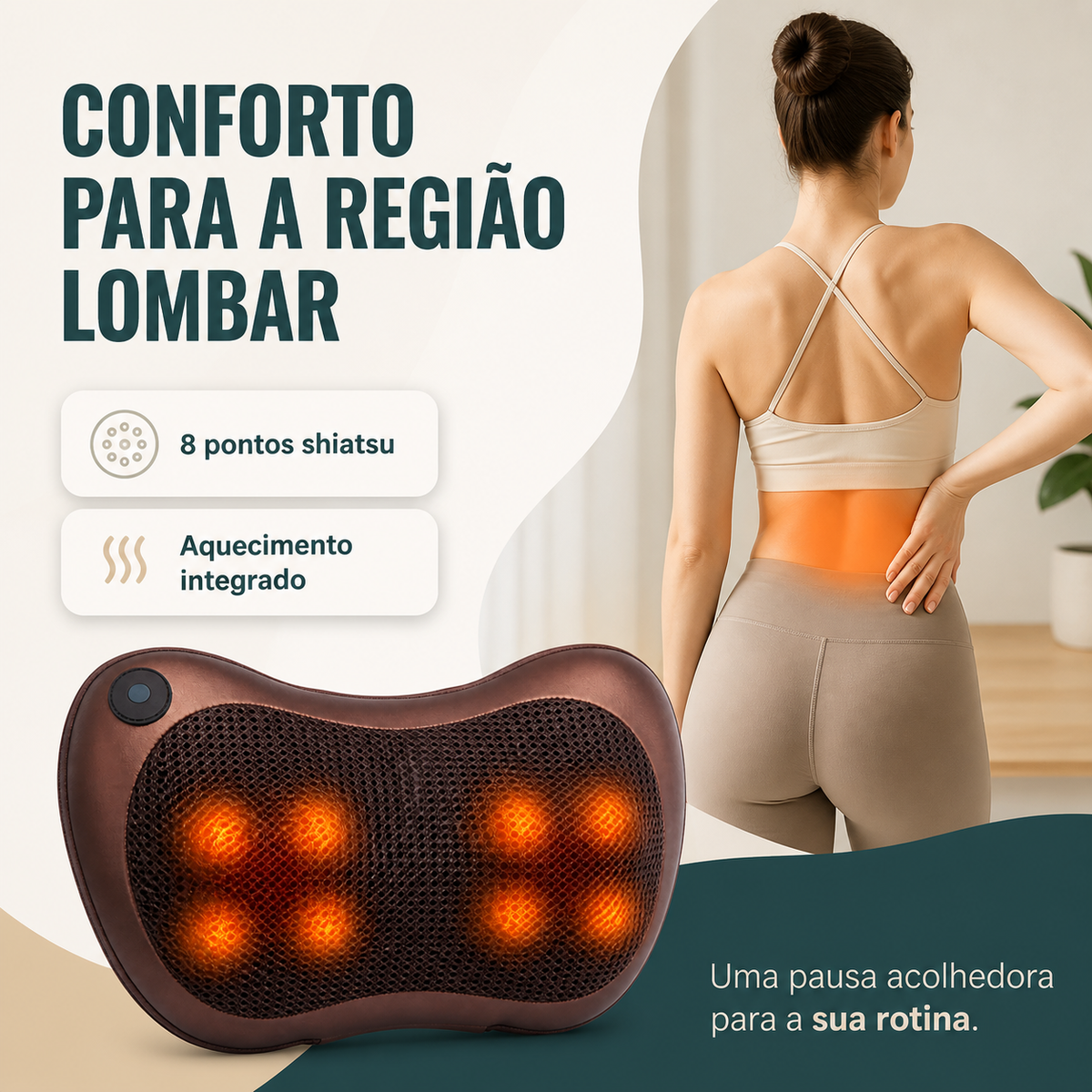 Lumera com oito pontos shiatsu e aquecimento para a região lombar
