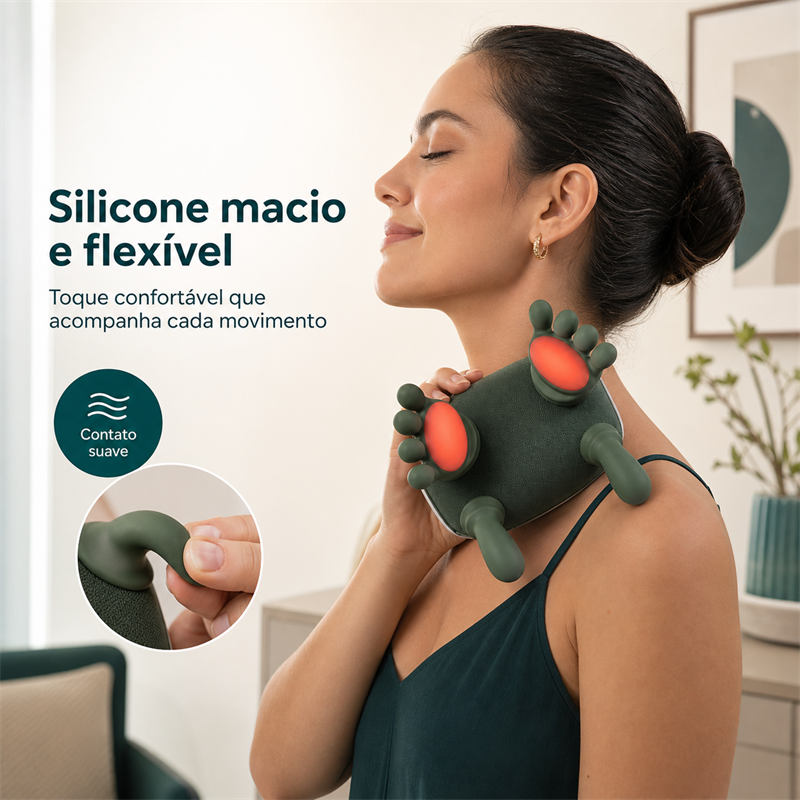 Mulher usando o MobiTouch com silicone macio e flexível no pescoço